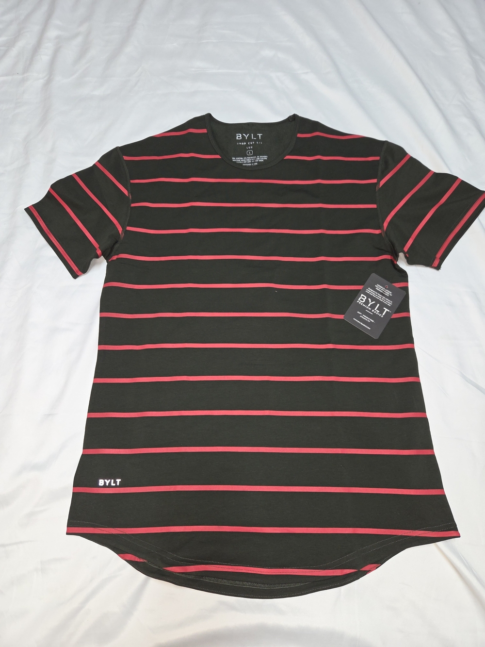 BYLT Black T-Shirt with Red Stripes - Short Sleeve Crew